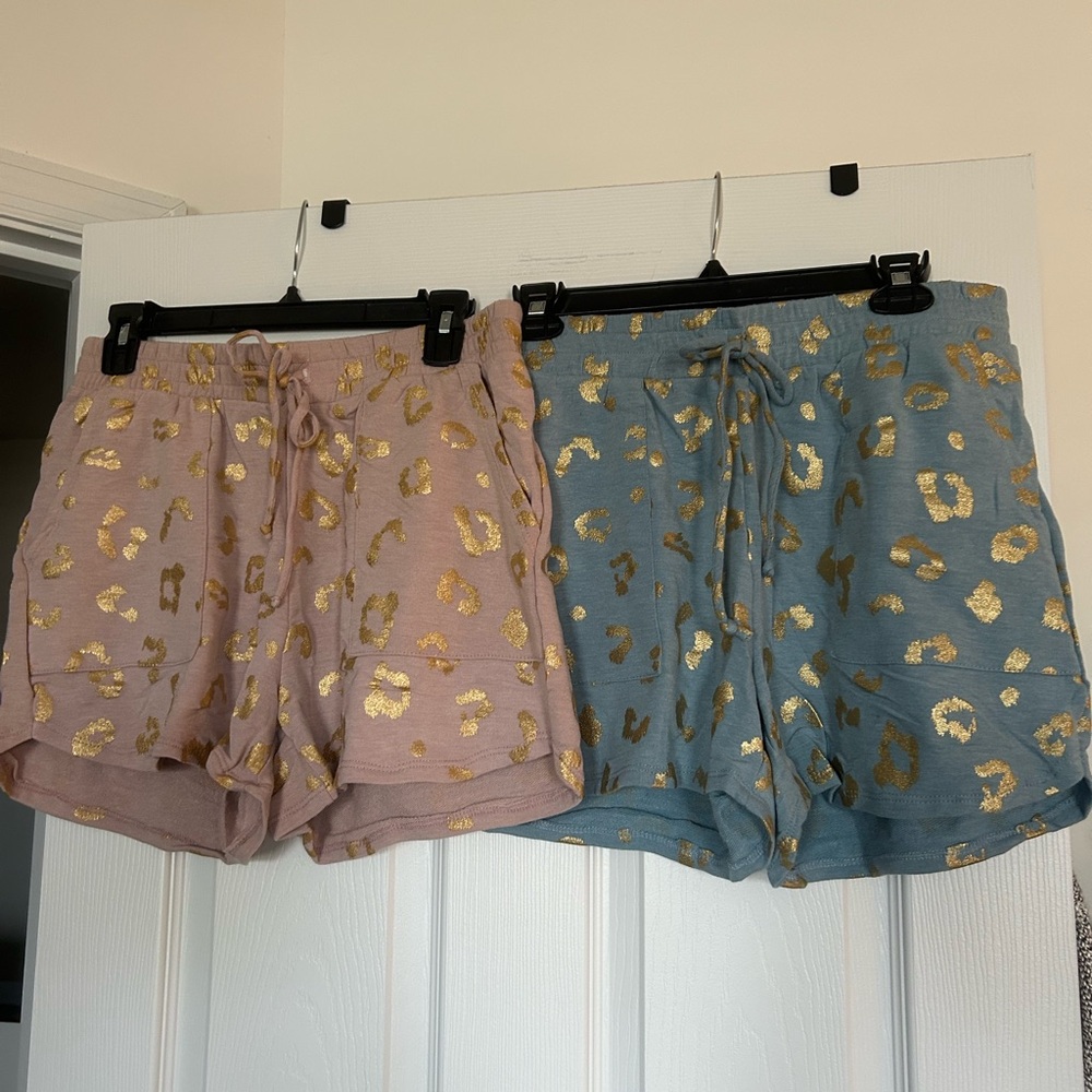 Lot of 2!-MYSTREE. Women's Shorts in Blue and Blush with Gold Metalic Accents
